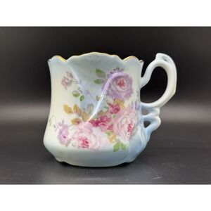 Nippon Porcelain Handled Hand painted Mustache Mug Cup Floral Gold Accents